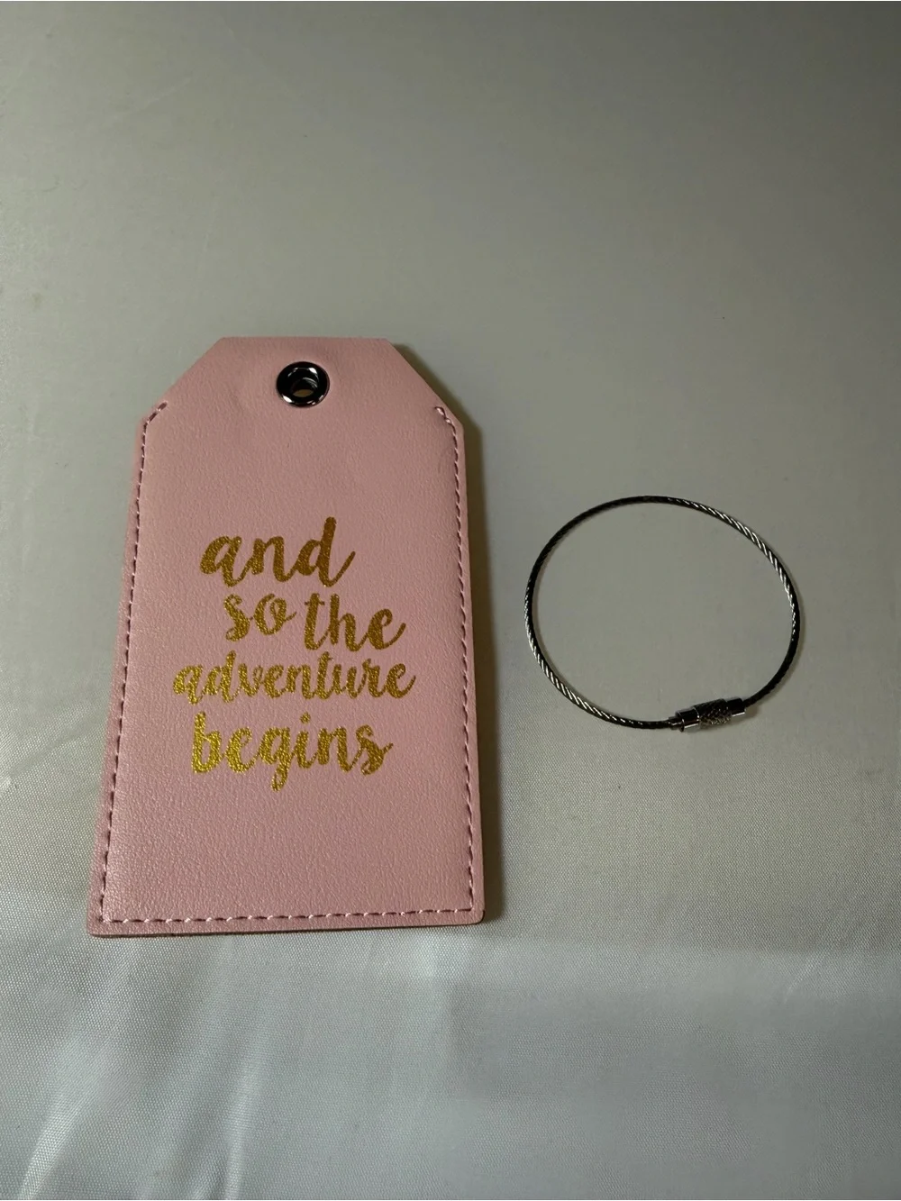Casmonal 'And‎ so Adventure begins' faux leather luggage tag pink